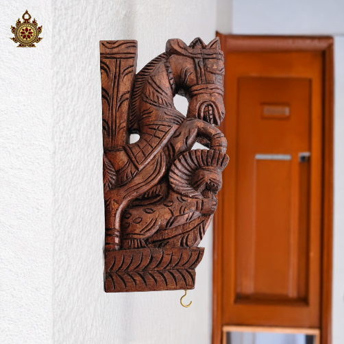 Horse With Yali Wall Bracket / Traditional Chettinad Handicrafts Rosewood Color (Single)