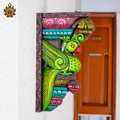 Parrot Wooden Wall Bracket Handcarved Ethnic Decor (Single)