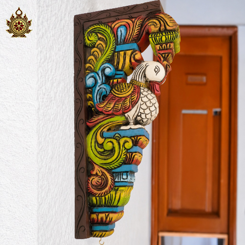 White annam wall brackets corbel chettinad indian traditional ethnic handicrafts entrance decor pillar decor puja decor (18x8.5x3) (Single)