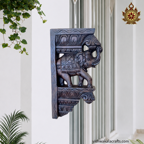 Elephant Trunk UP Wall Bracket - Corbel Mahogany Wood Carving (12x7x2) & (18x9.5x3.5) Inches (Single)