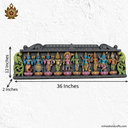 Dasavatharam Wood Carving Wall Panel 36" Vagai Wood