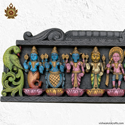 Dasavatharam Wood Carving Wall Panel 36" Vagai Wood