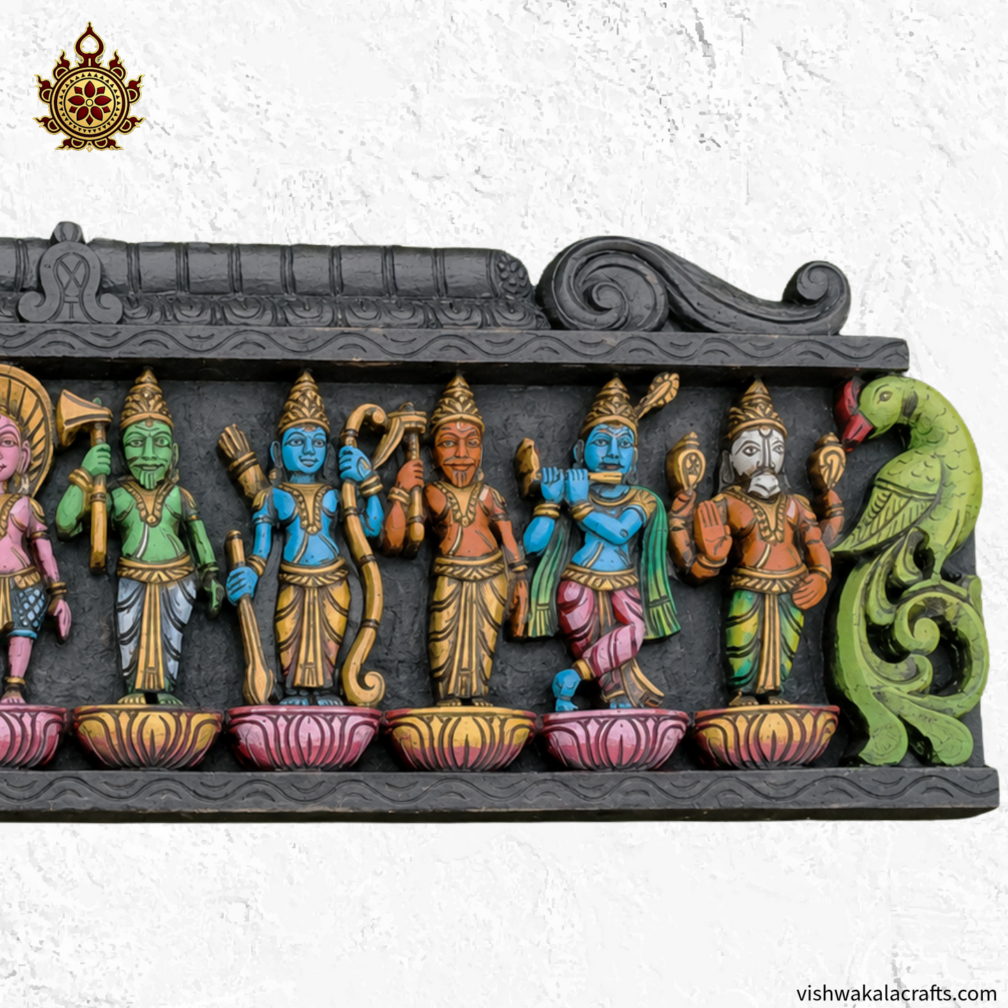 Dasavatharam Wood Carving Wall Panel 36" Vagai Wood
