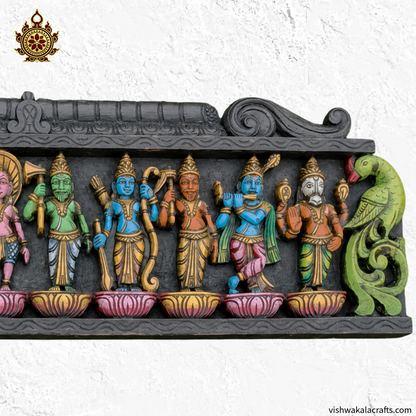 Dasavatharam Wood Carving Wall Panel 36" Vagai Wood