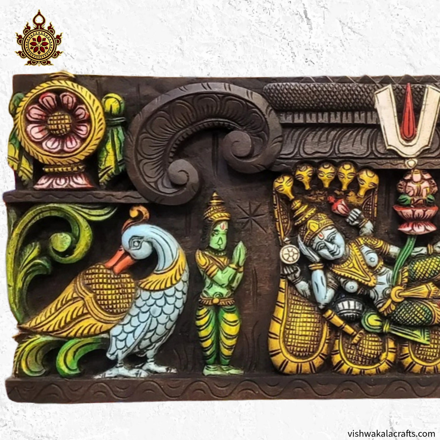 Lord Ranganathar with Namam Sangu Chekkaram Wooden wall Hanging Panel