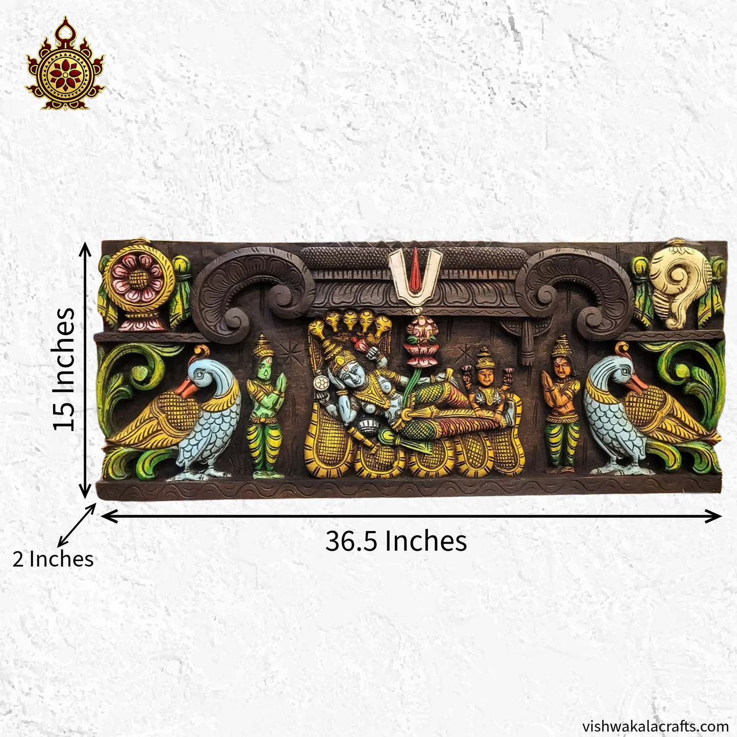 Lord Ranganathar with Namam Sangu Chekkaram Wooden wall Hanging Panel