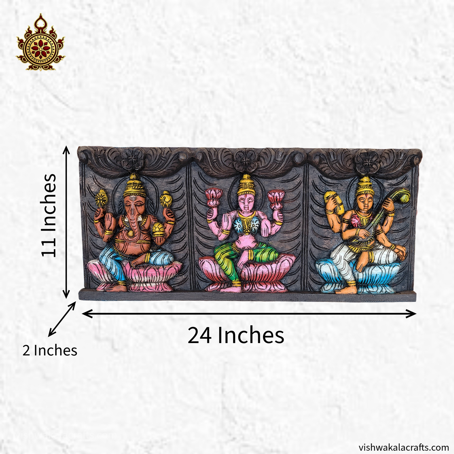 Lakshmi ganesha saraswathy wooden wall panel 24 Inches