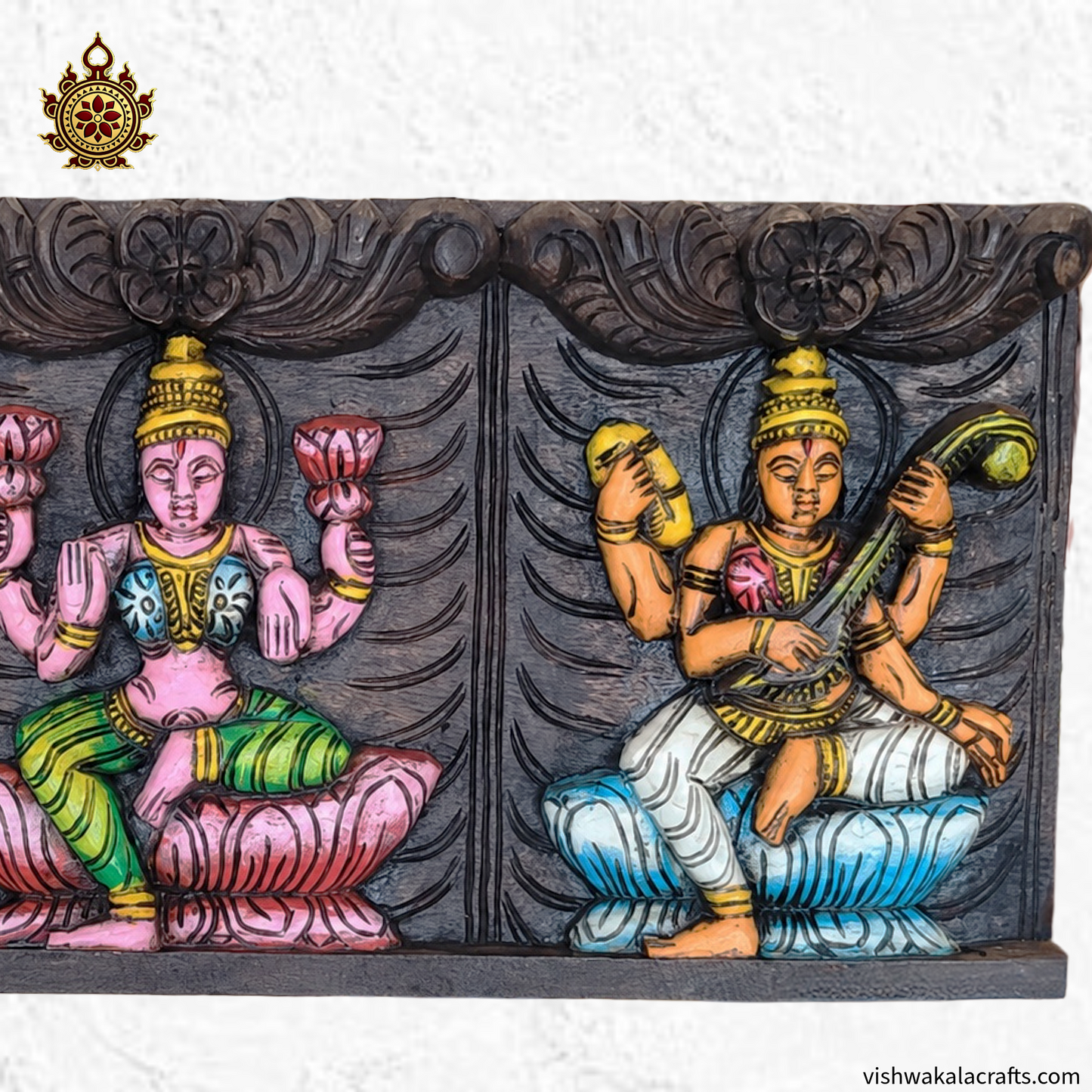 Lakshmi ganesha saraswathy wooden wall panel 24 Inches