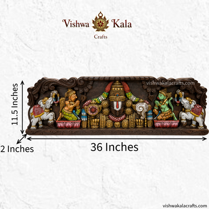 Lord Balaji With Garudan & Hanuman Wooden Wall Panel