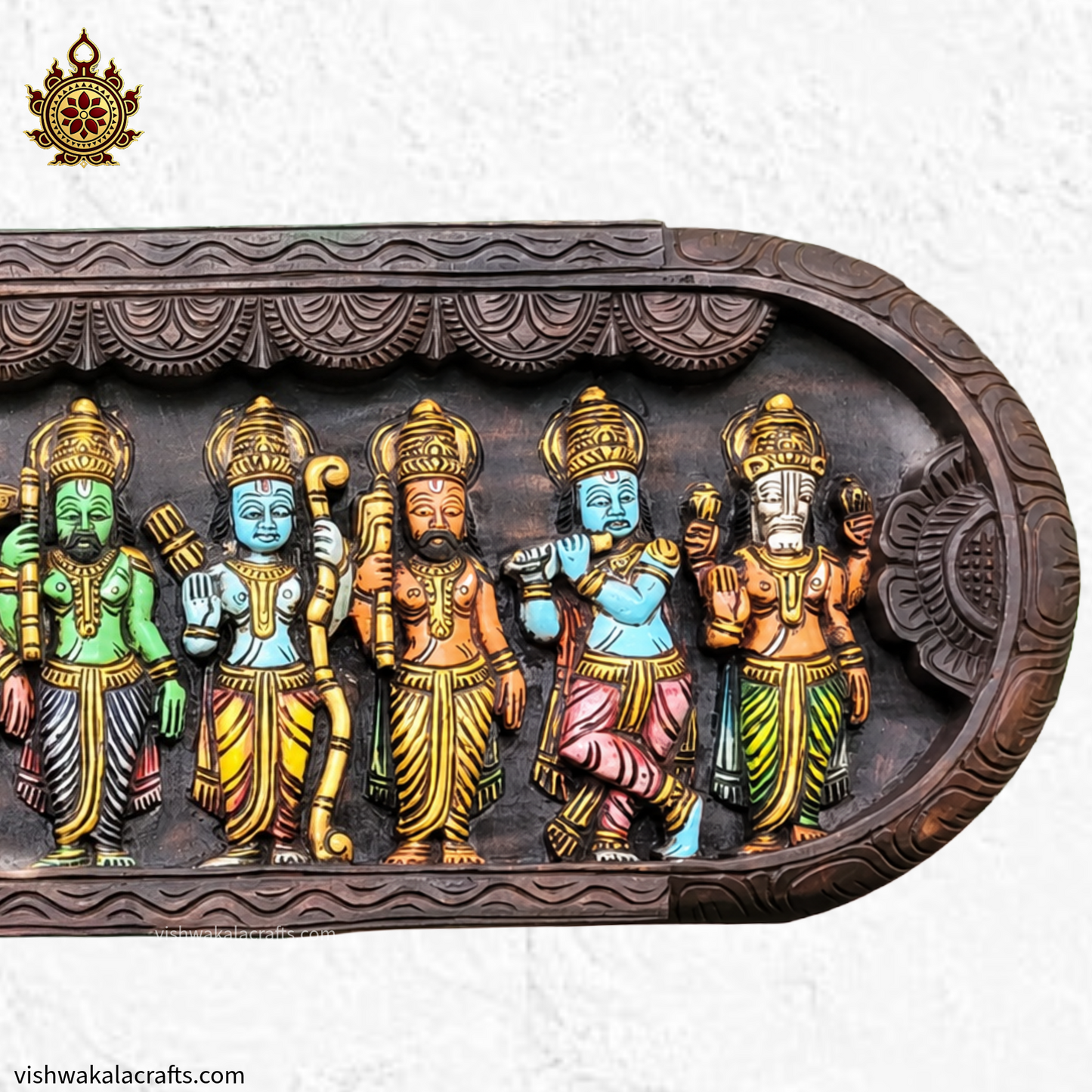 Dasavatharam multicolour Handcarved wooden wall panel – Traditional Hindu Art Decor