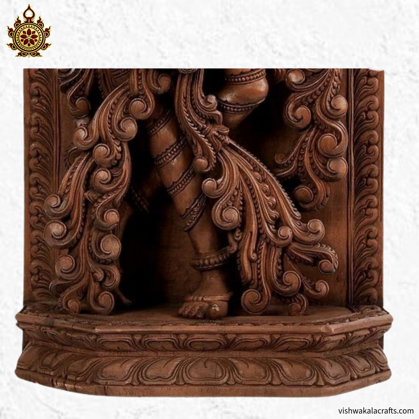 Teakwood Krishna Panel Flute Pose Hand-Carved