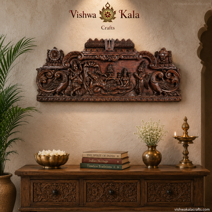 Handcrafted Wooden Resting Vishnu Temple Gopuram Wall Panel