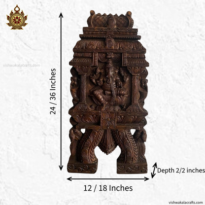 Handcrafted Wooden Kavadi Ganesha Gopuram Wall Panel