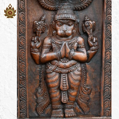 Wooden Hanuman Gopuram Carving Wall Panel