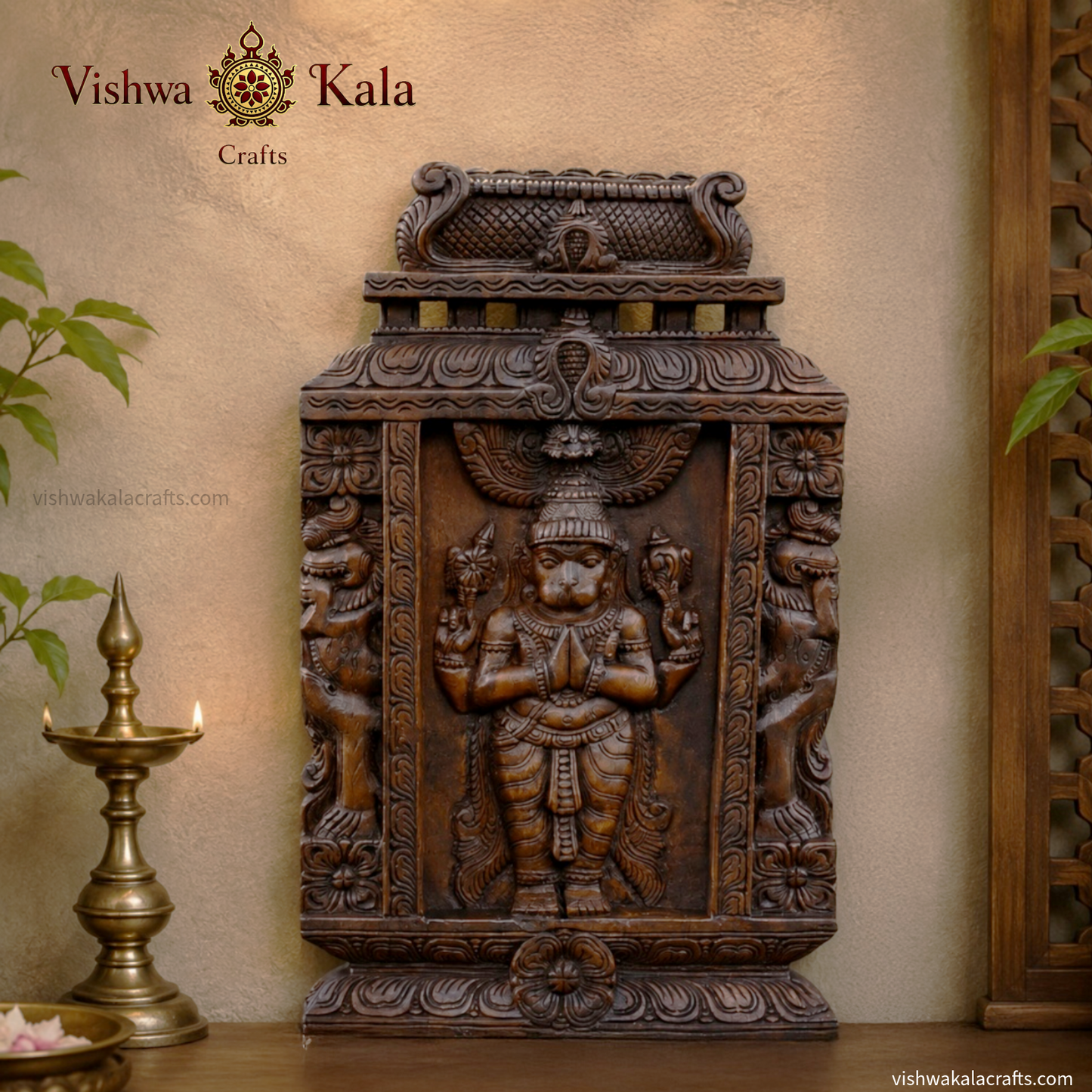 Wooden Hanuman Gopuram Carving Wall Panel