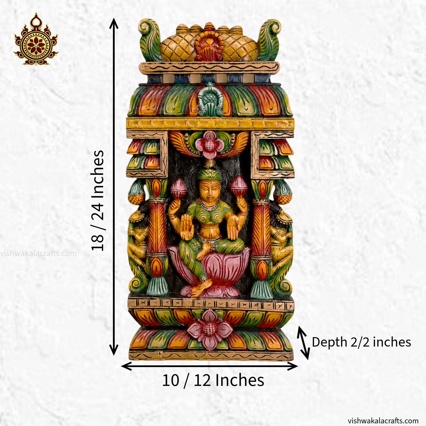 Handcrafted Wooden Lakshmi Wall Panel – Multi-Color Traditional Temple Art Gopuram-Style