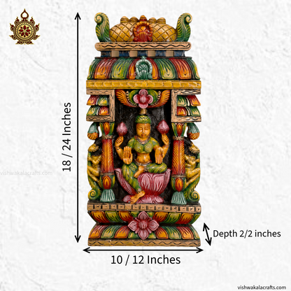 Handcrafted Wooden Lakshmi Wall Panel – Multi-Color Traditional Temple Art Gopuram-Style