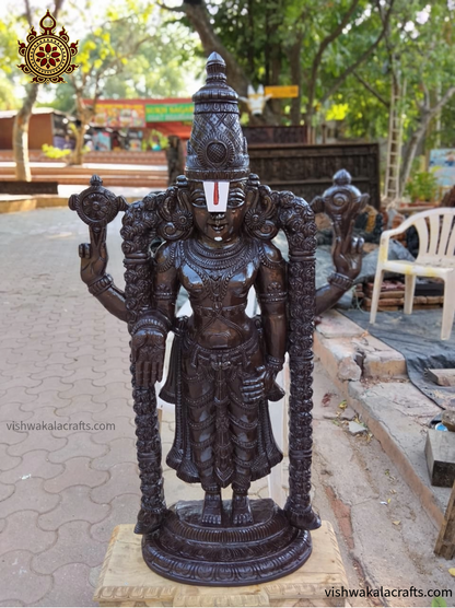 Handcrafted Lord Venkateswara (Balaji) Wooden Statue - (Shine Polish & Matte Finish)