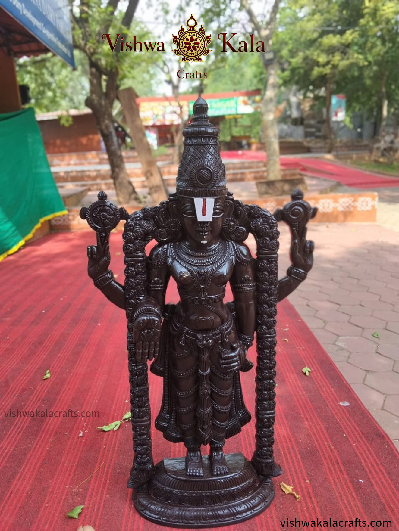 Handcrafted Lord Venkateswara (Balaji) Wooden Statue - (Shine Polish & Matte Finish)