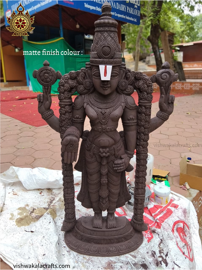 Handcrafted Lord Venkateswara (Balaji) Wooden Statue - (Shine Polish & Matte Finish)
