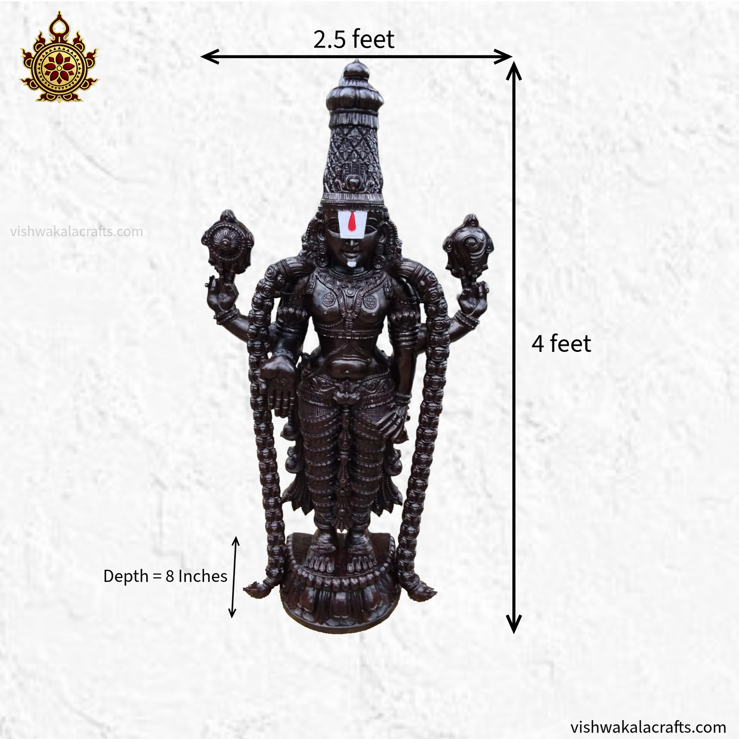 Handcrafted Lord Venkateswara (Balaji) Wooden Statue (4 feet)