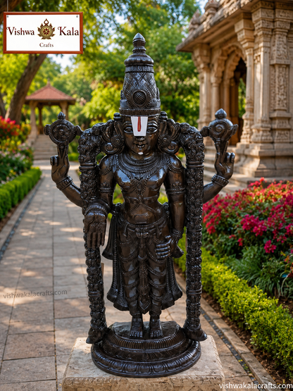 Handcrafted Lord Venkateswara (Balaji) Wooden Statue - (Shine Polish & Matte Finish)