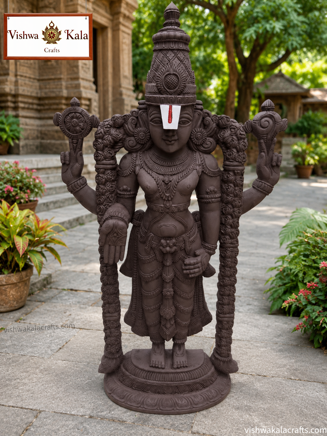 Handcrafted Lord Venkateswara (Balaji) Wooden Statue - (Shine Polish & Matte Finish)