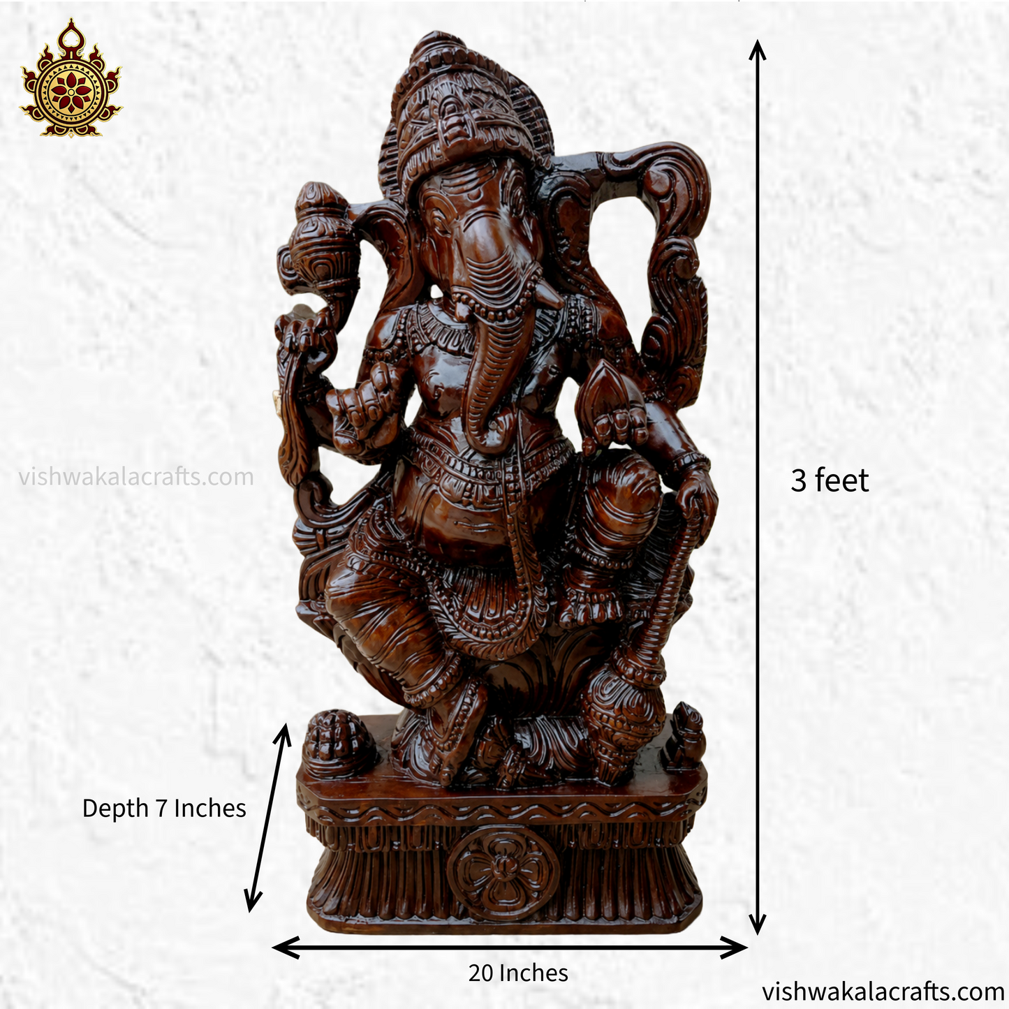 Intricately Handcrafted Wooden Ganesha Idol (3 feet)