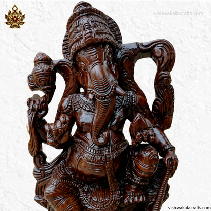 Intricately Handcrafted Wooden Ganesha Idol (3 feet)