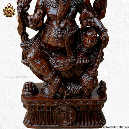 Intricately Handcrafted Wooden Ganesha Idol (3 feet)