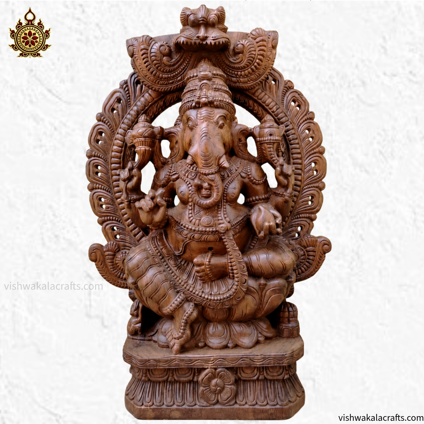 Handcrafted Wooden Lord Ganesha Idol with Ornate Arch (5 feet)