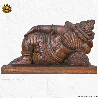 Reclining Ganesh Wooden Statue Traditional Home Decor 13
