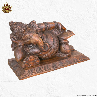 Reclining Ganesh Wooden Statue Traditional Home Decor 13