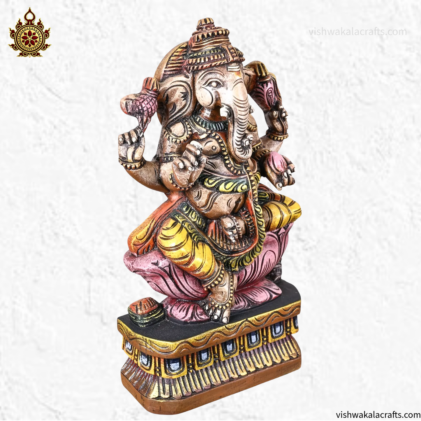 Decorative Wooden Ganesh Idol Hand Painted Finish 18''