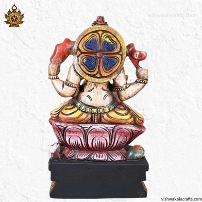 Decorative Wooden Ganesh Idol Hand Painted Finish 18''