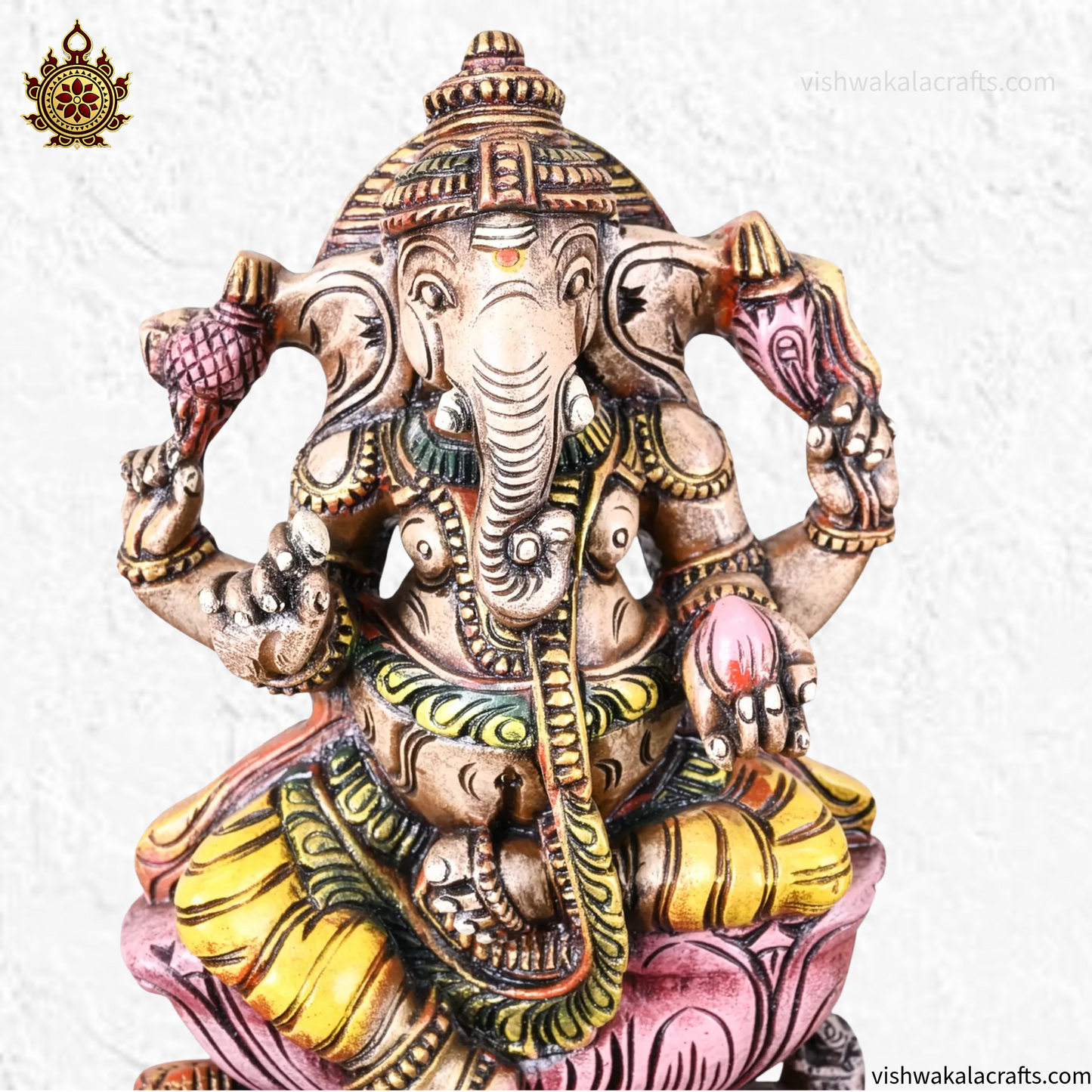 Decorative Wooden Ganesh Idol Hand Painted Finish 18''