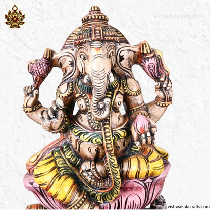 Decorative Wooden Ganesh Idol Hand Painted Finish 18''