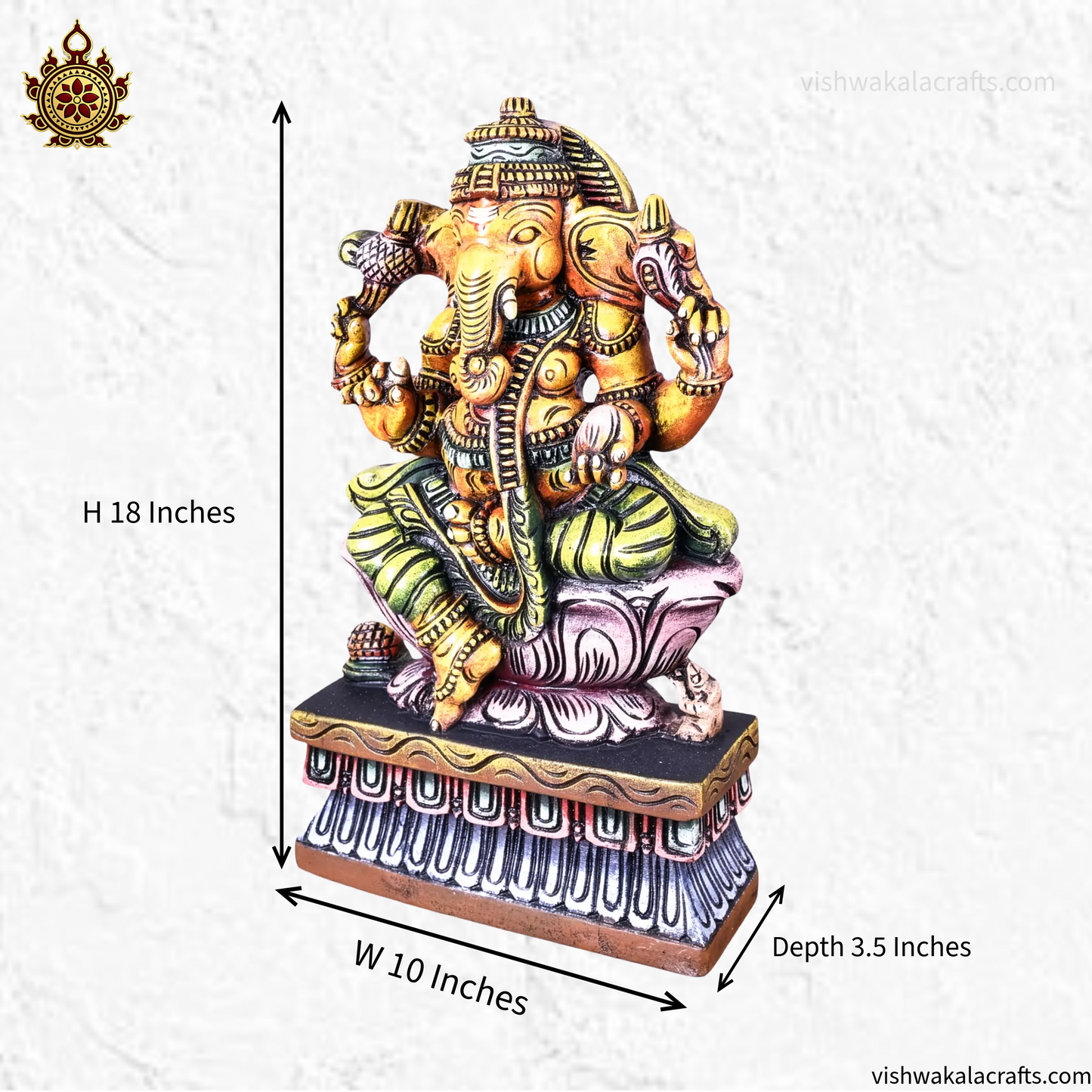 Traditional Antique Finish - Handcrafted Wooden Lord Ganesha Statue 18"