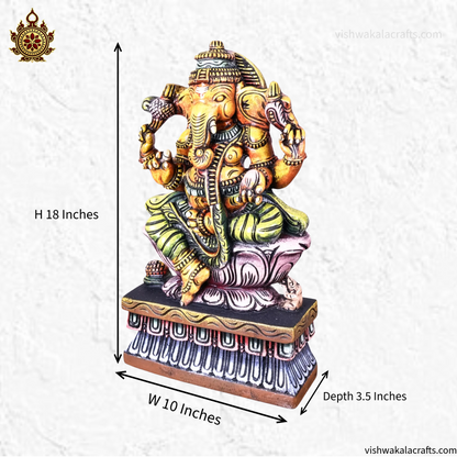 Traditional Antique Finish - Handcrafted Wooden Lord Ganesha Statue 18"