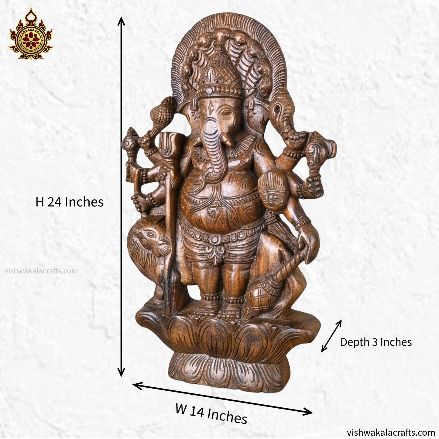 Handcrafted Wooden Drishti Ganesha Sculpture 24"