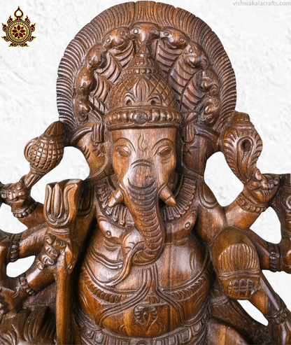 Handcrafted Wooden Drishti Ganesha Sculpture 24"