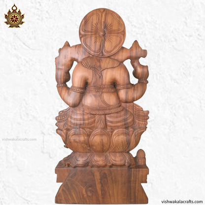 Handcrafted Wooden Lord Ganesha Sculpture 36''