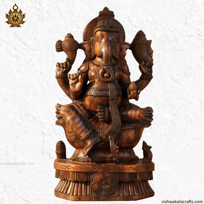 Handcrafted Wooden Lord Ganesha Sculpture 36''