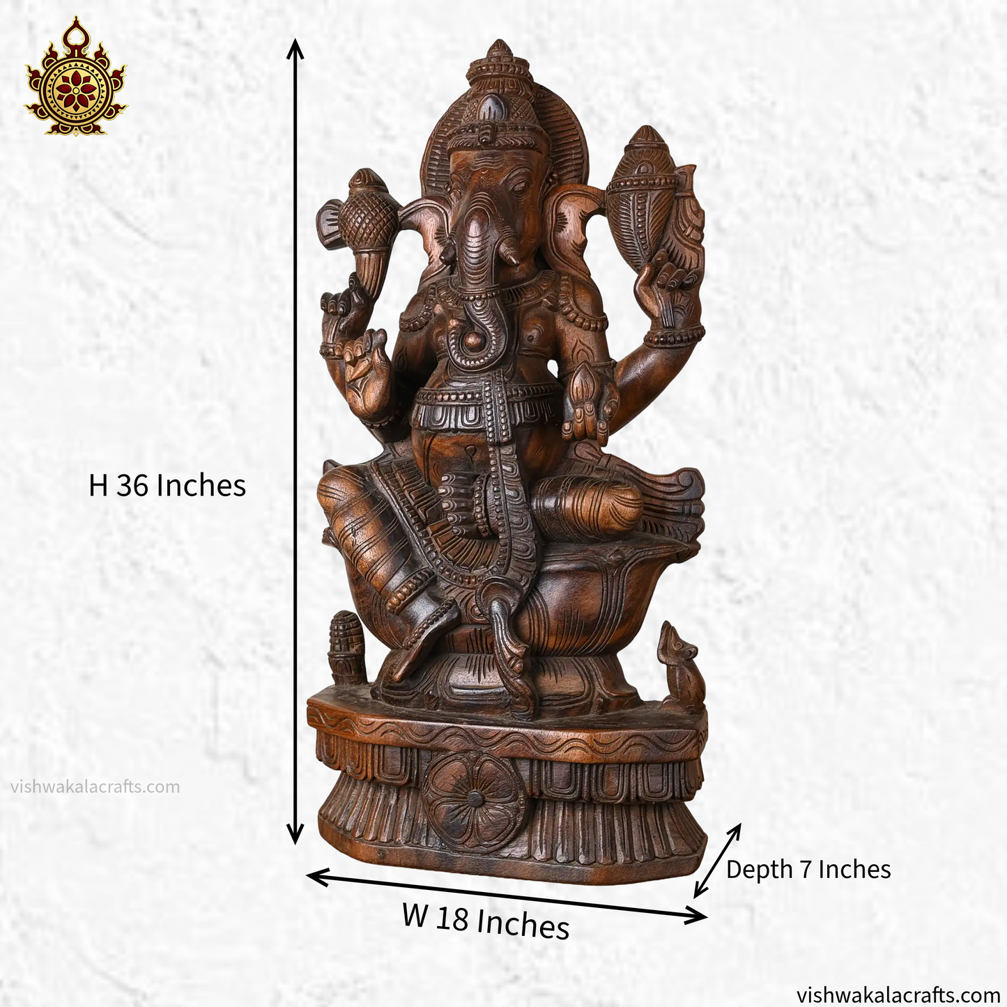 Handcrafted Wooden Lord Ganesha Sculpture 36''