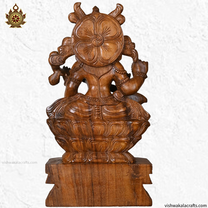 Wooden hand carved goddess Saraswati Idol with Veena 24"