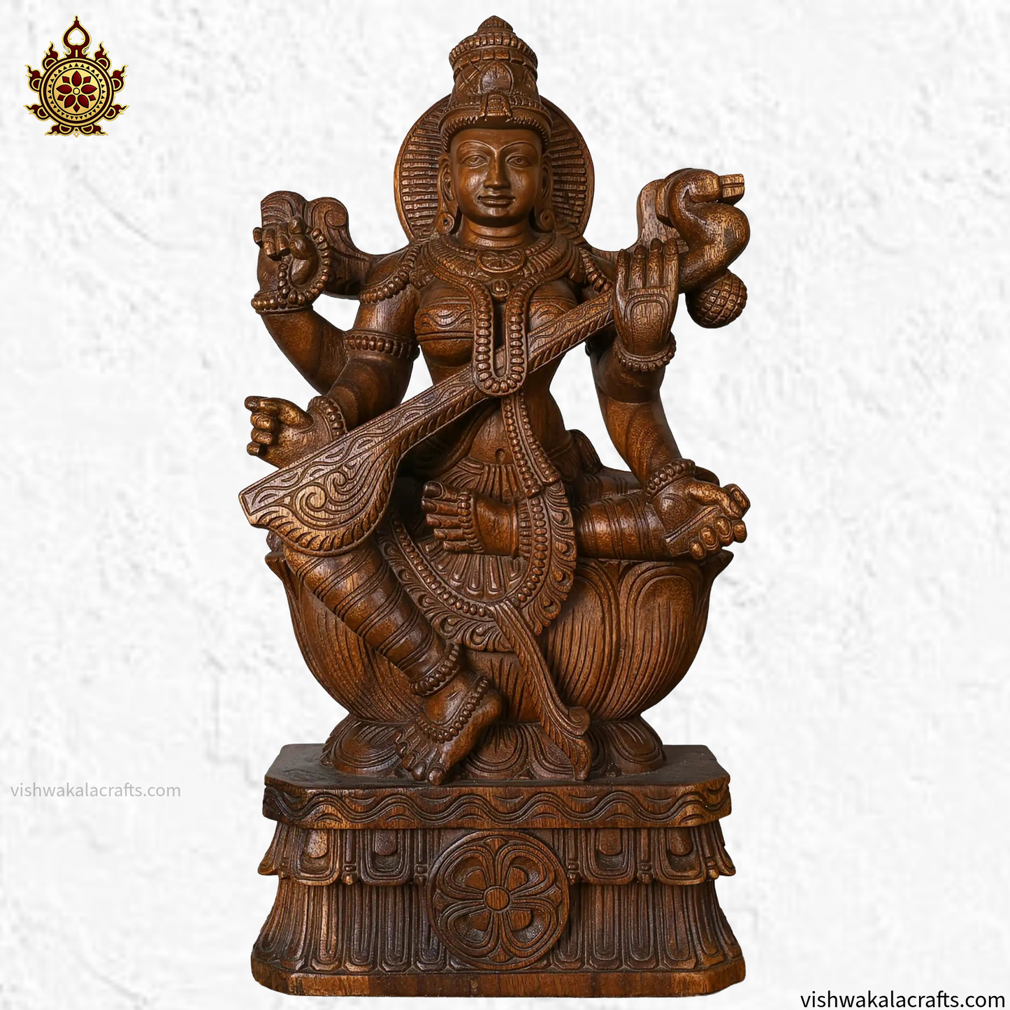 Goddess Saraswathi Wooden Handcarved statue 24"