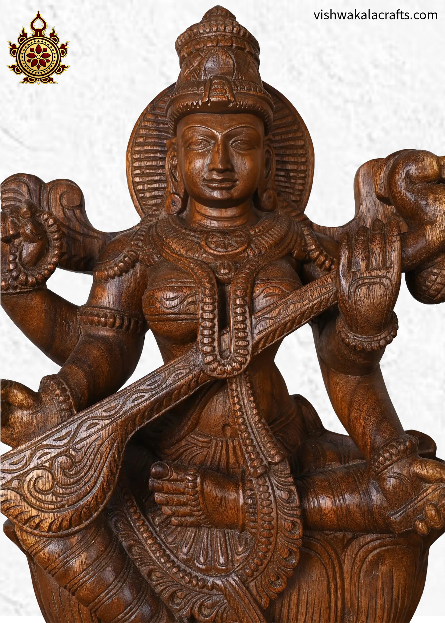 Goddess Saraswathi Wooden Handcarved statue 24"