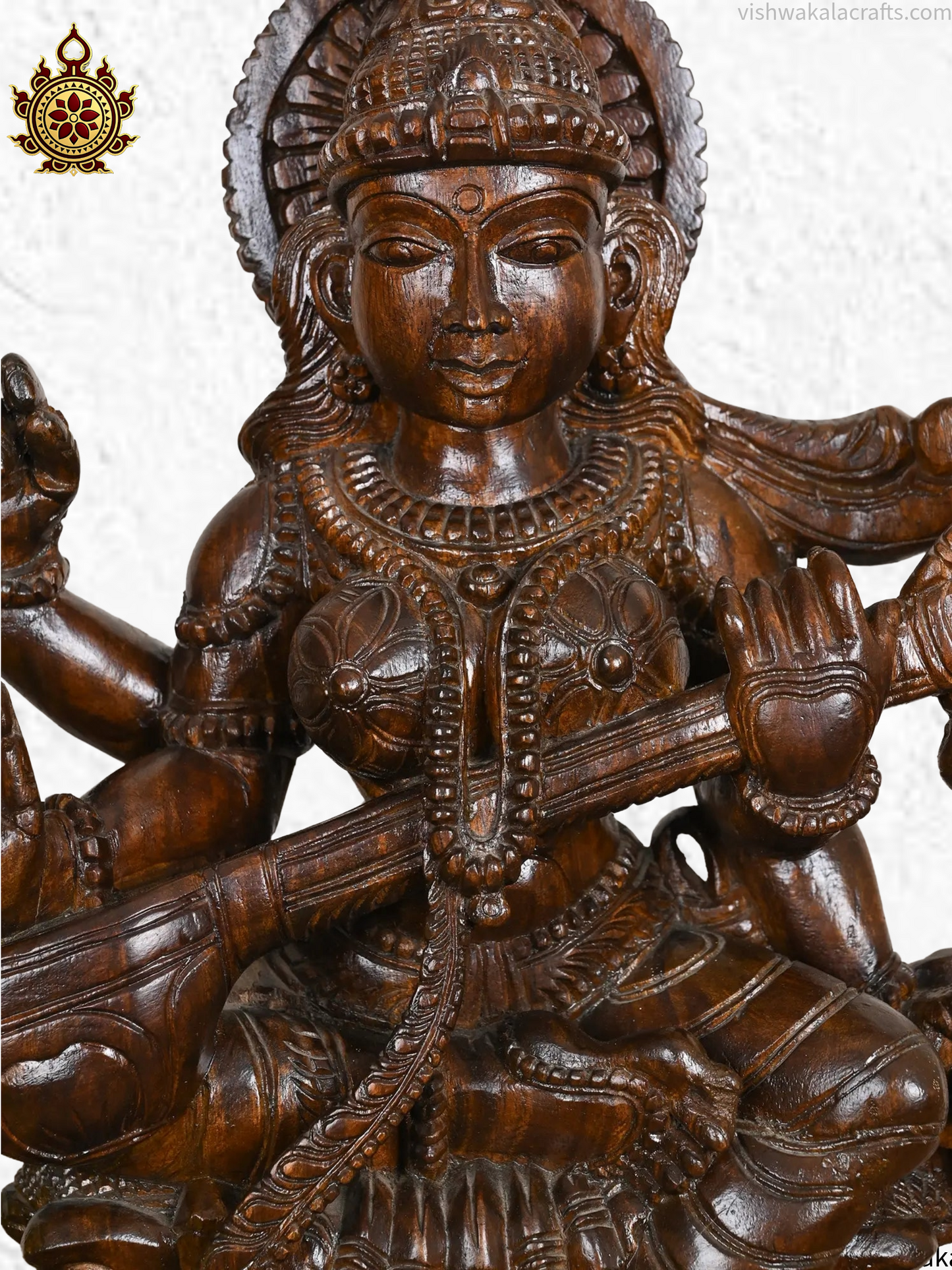 Saraswati Devi Wooden Handcarved statue-23"