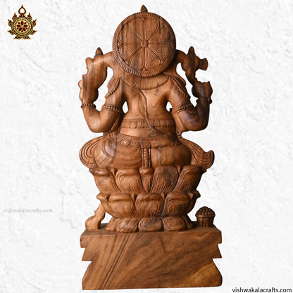 Handcrafted Wooden Seated Ganesha on Lotus Pedestal - Statue (3 feet)
