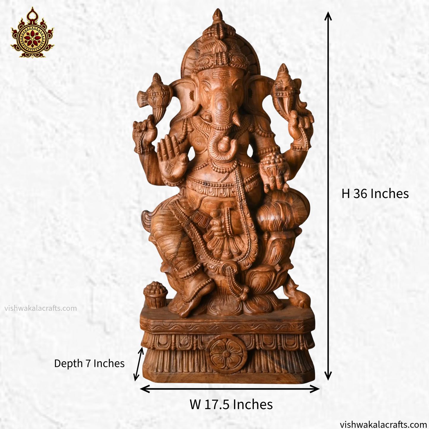 Handcrafted Wooden Seated Ganesha on Lotus Pedestal - Statue (3 feet)